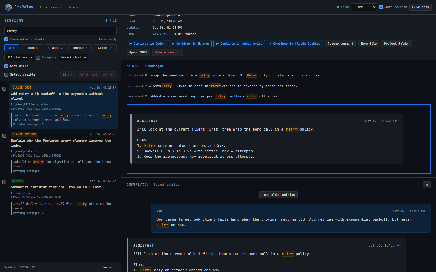 Content search with highlighted matches